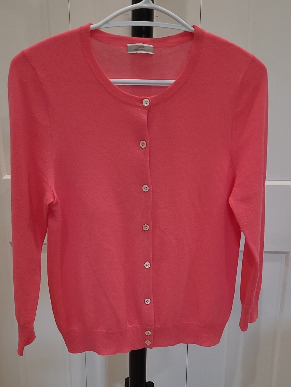 J. Crew 100% Cashmere Coral Pink Button-Front Crewneck Cardigan
